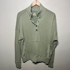 Aerie Sweatshirt Sage Green 1/4 Snap Lounge Athleisure Pocket Oversized Comfy S